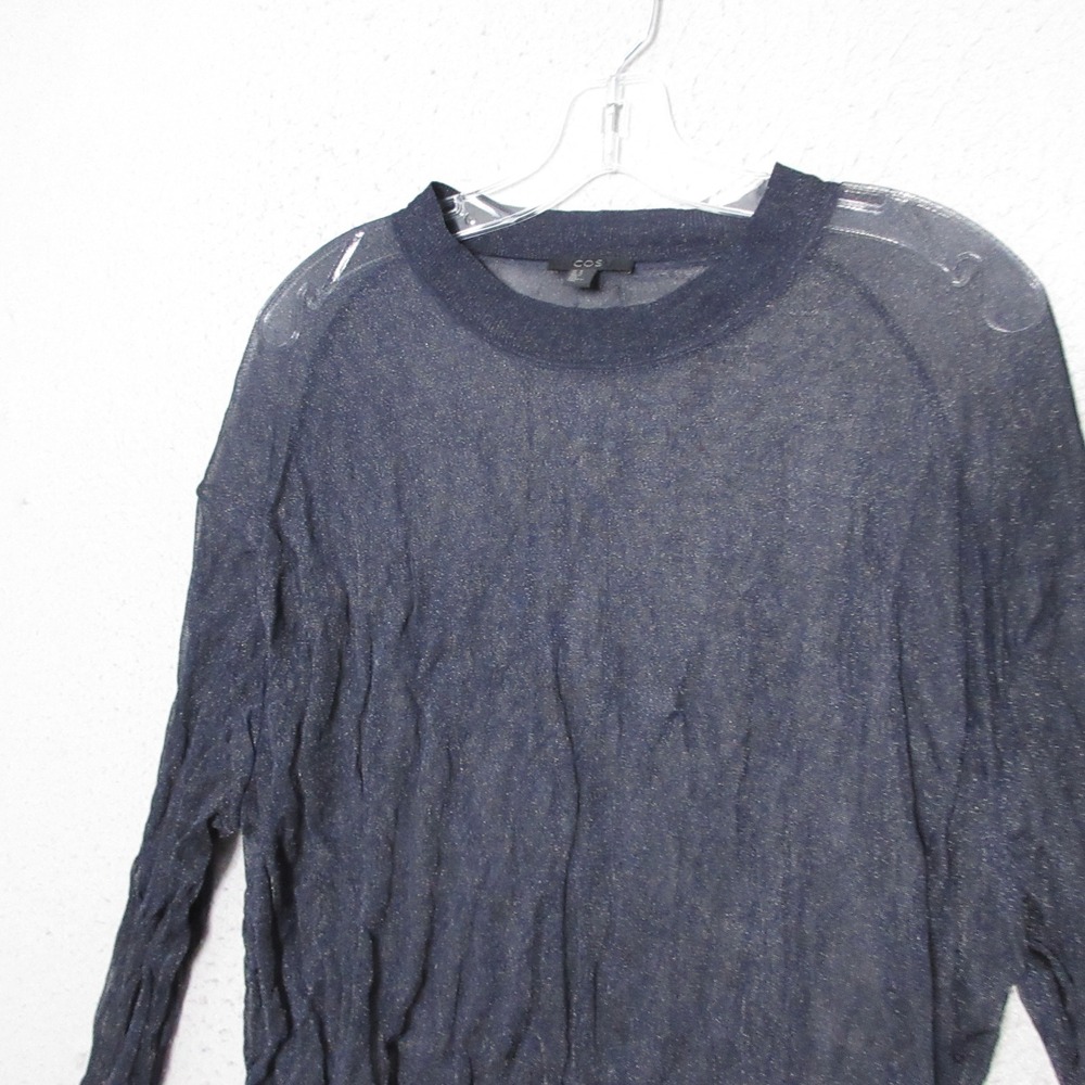 COS Top Medium Blue Sheer Metallic Texture Crinkle Edgy Grunge Layer Avant Garde